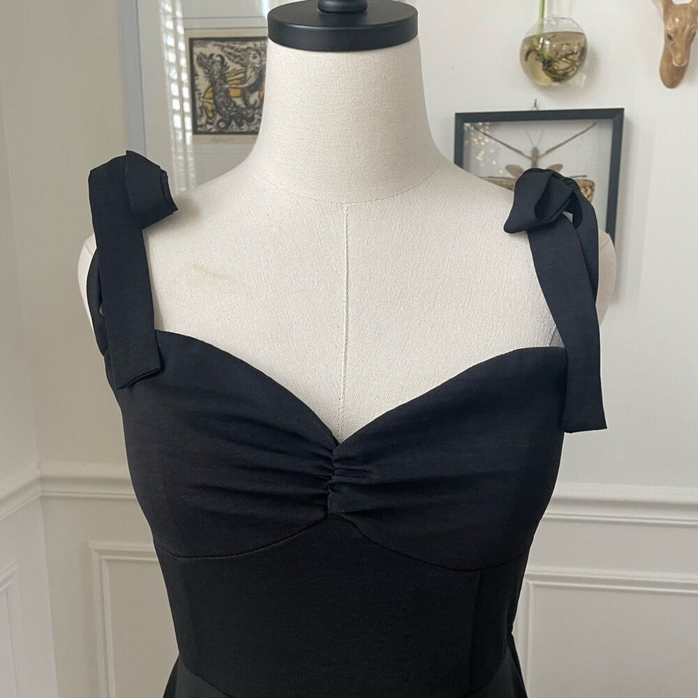 SHEIN Black Shoulder Tie Midi Dress Smocked Back M 6 - Picture 2 of 8